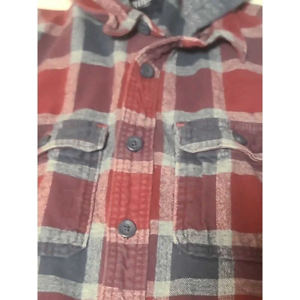 Hollister California Red & Blue Plaid Flannel Button Up Hoodie Mens Sz small